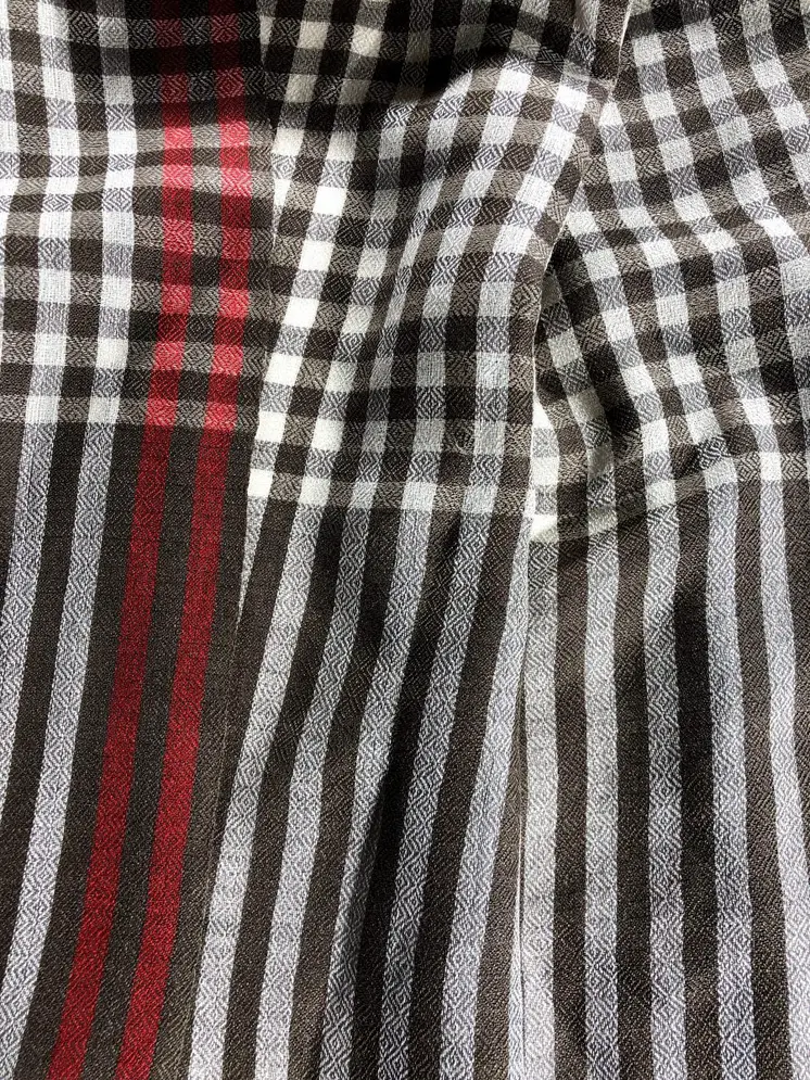 Hand Loomed Brown Wool And Silk Blend Check Scarf