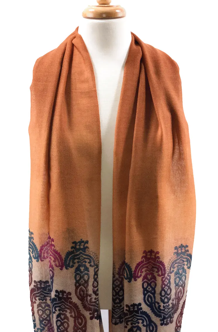 Hand Printed Rust Screen Print Scarf