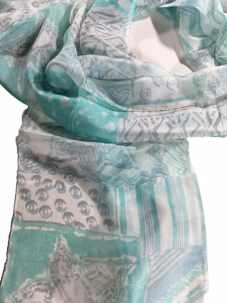 Gray and Teal Silk Scarf