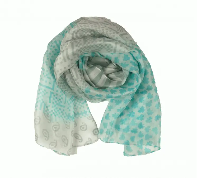 Gray and Teal Silk Scarf
