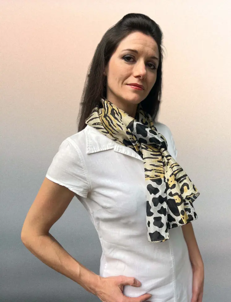 Beige Leopard Yellow Silk Scarf