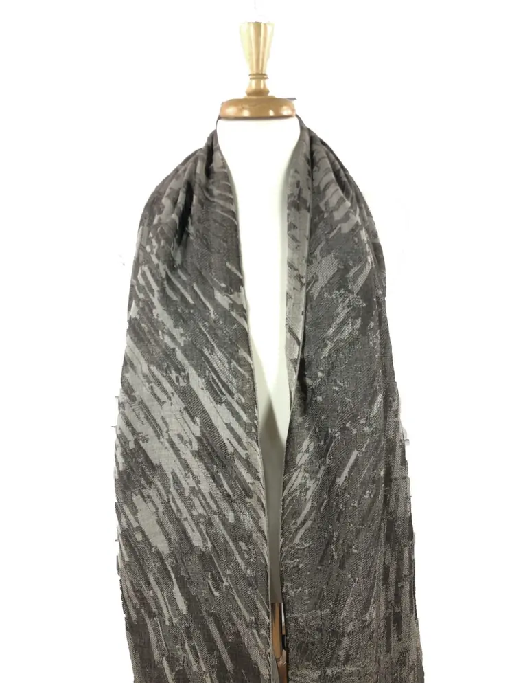 Bark Grey Cotton and Wool Blend Abstract Scarf