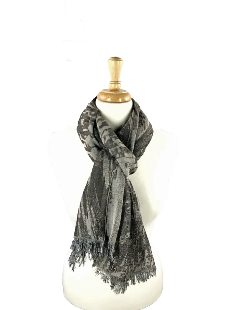 Bark Grey Cotton and Wool Blend Abstract Scarf