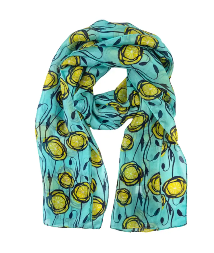 Sage and Yellow Tulip Silk Scarf