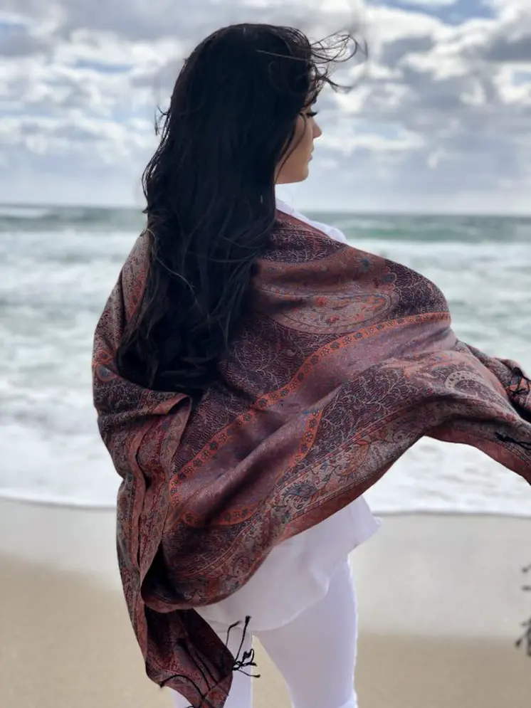 Burgundy Jamawar Pashmina Scarf