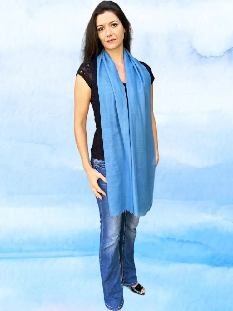 Light Blue Solid Wool Lightweight Scarf