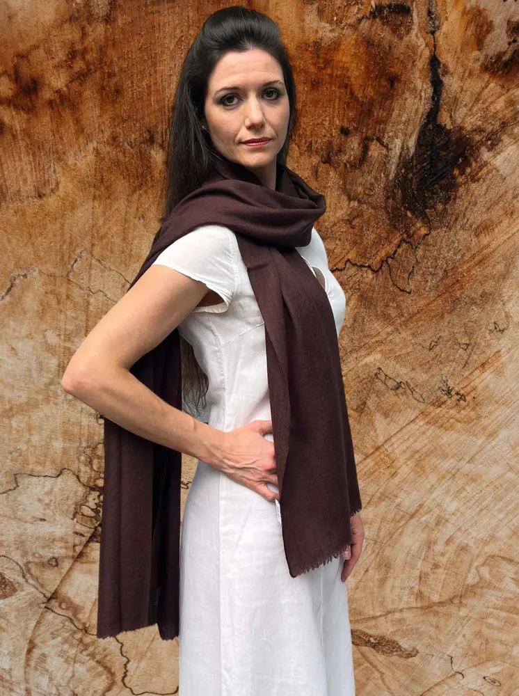 Brown Solid Wool Lightweight Scarf