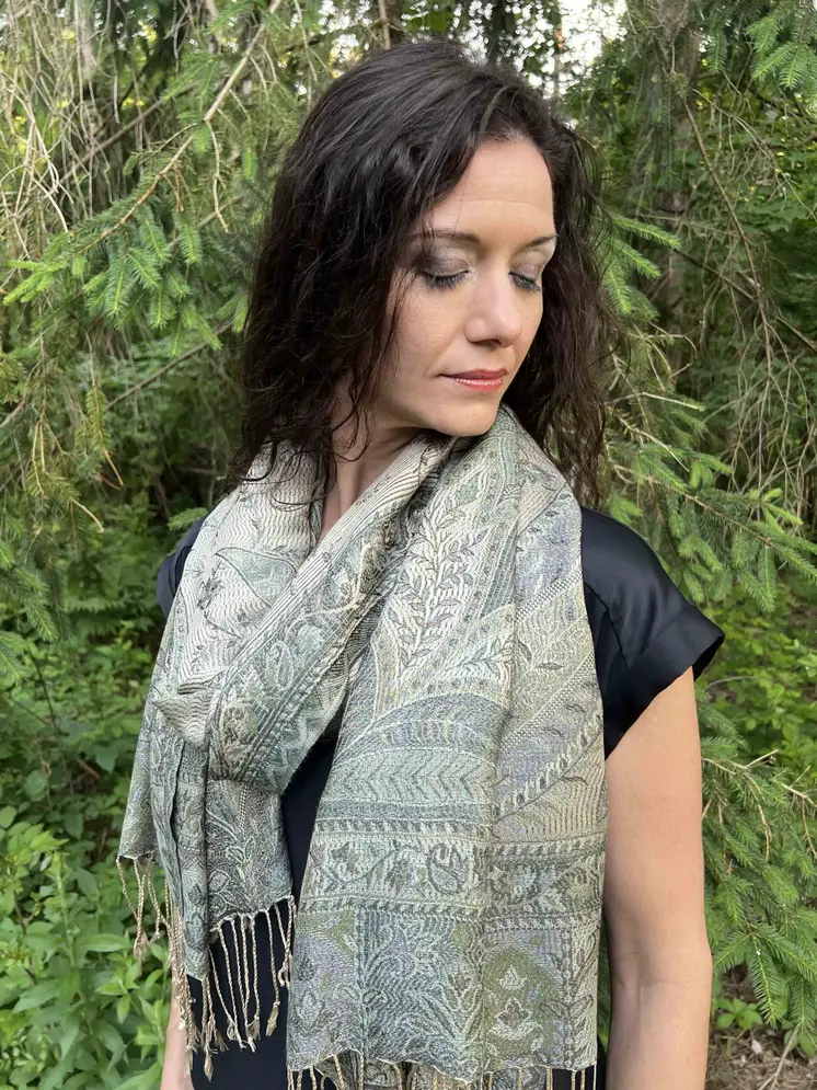 Sage Modal Jamawar Pashmina Scarf