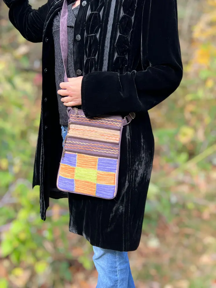 Purple and Peach Suede Cross Body Bag