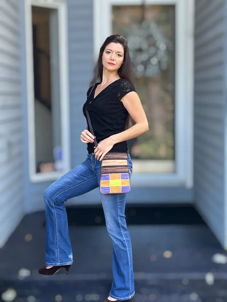 Purple and Peach Suede Cross Body Bag