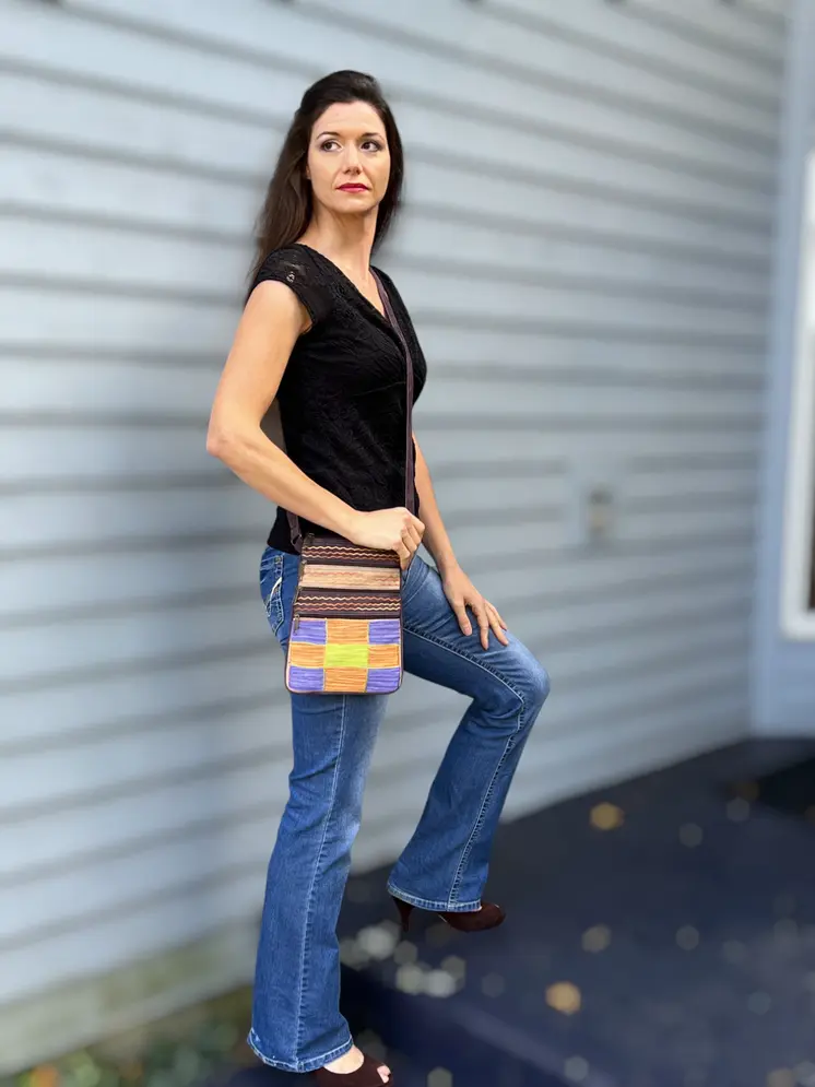 Purple and Peach Suede Cross Body Bag