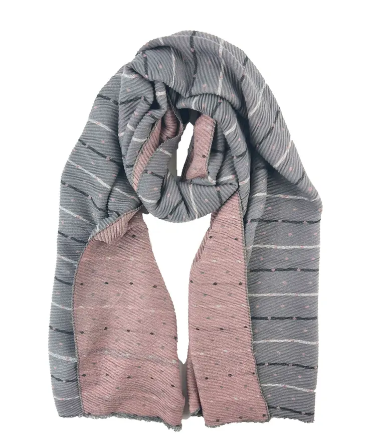 Pink and Gray Reversible Acrylic Scarf