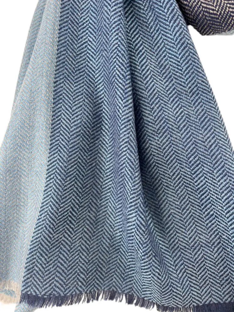 Blue and Gray Reversible Wool and Acrylic Blend Scarf