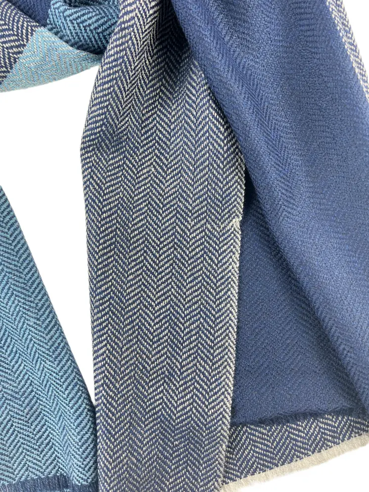 Blue and Gray Reversible Wool and Acrylic Blend Scarf