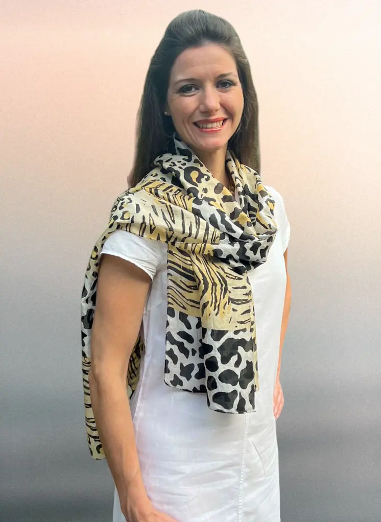Beige Leopard Yellow Silk Scarf