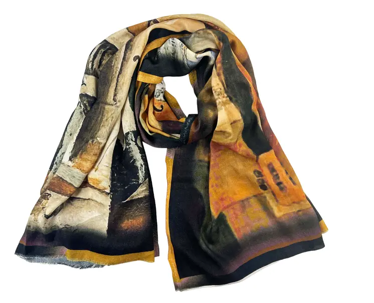 Brown and Rust Digitally Printed Abstract Watercolor Scarf