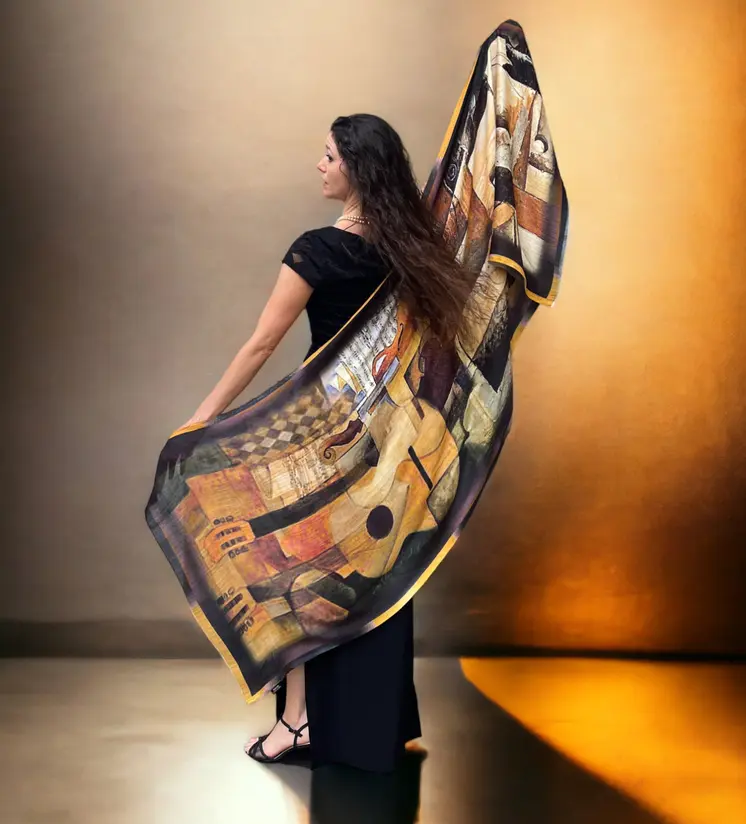 Brown and Rust Digitally Printed Abstract Watercolor Scarf