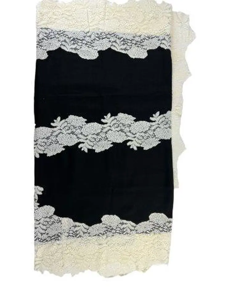 Black And White Wool and Silk Lace Scarf / Wrap