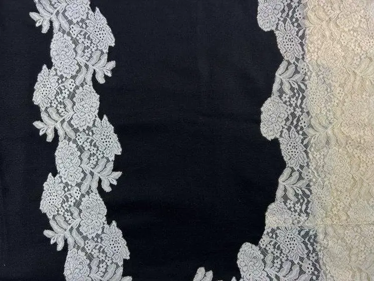 Black And White Wool and Silk Lace Scarf / Wrap