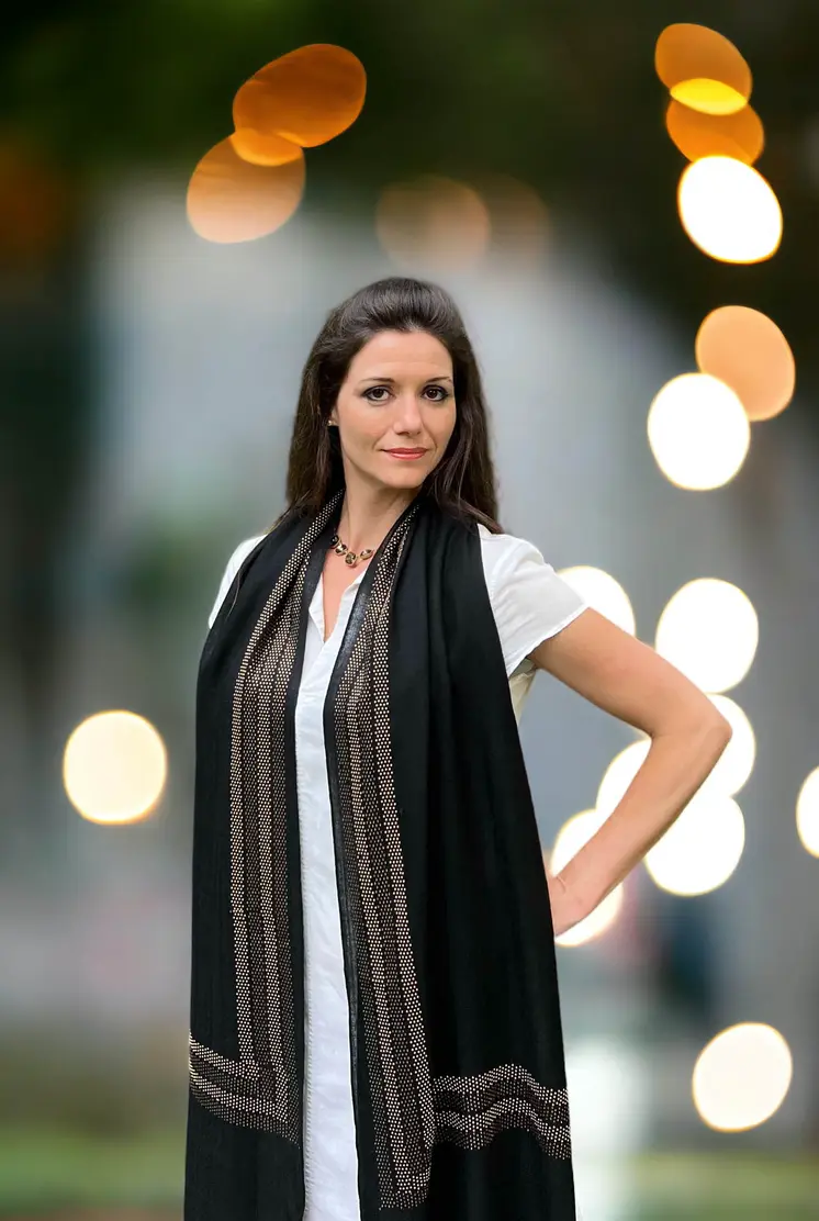 Black Beaded Wool and Silk Scarf / Wrap