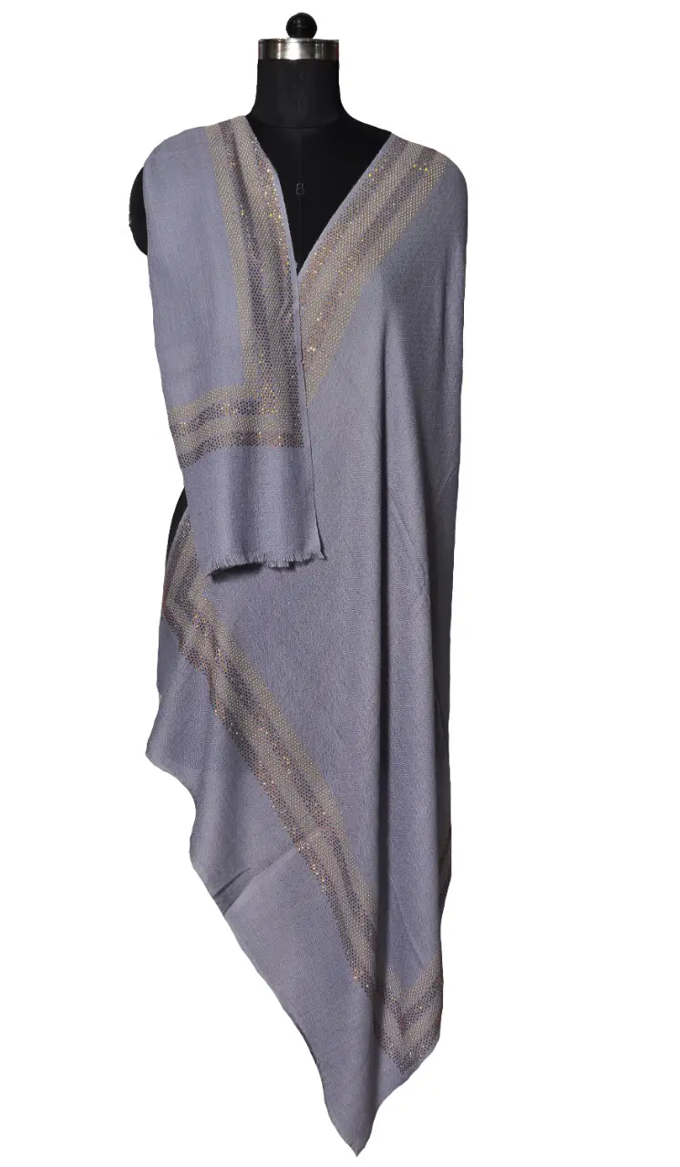 Gray Beaded Wool and Silk Scarf / Wrap