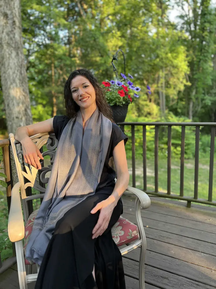Gray Beaded Wool and Silk Scarf / Wrap
