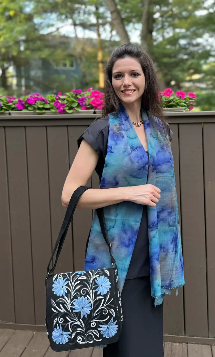Hand Painted Blue Watercolor Wool & Silk Scarf