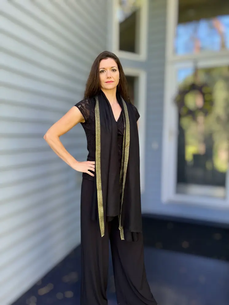 Black Wool and Silk Solid Scarf with Gold Glitter