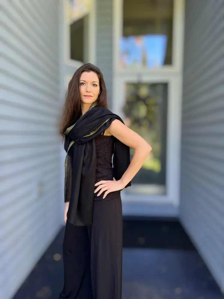 Black Wool and Silk Solid Scarf with Gold Glitter