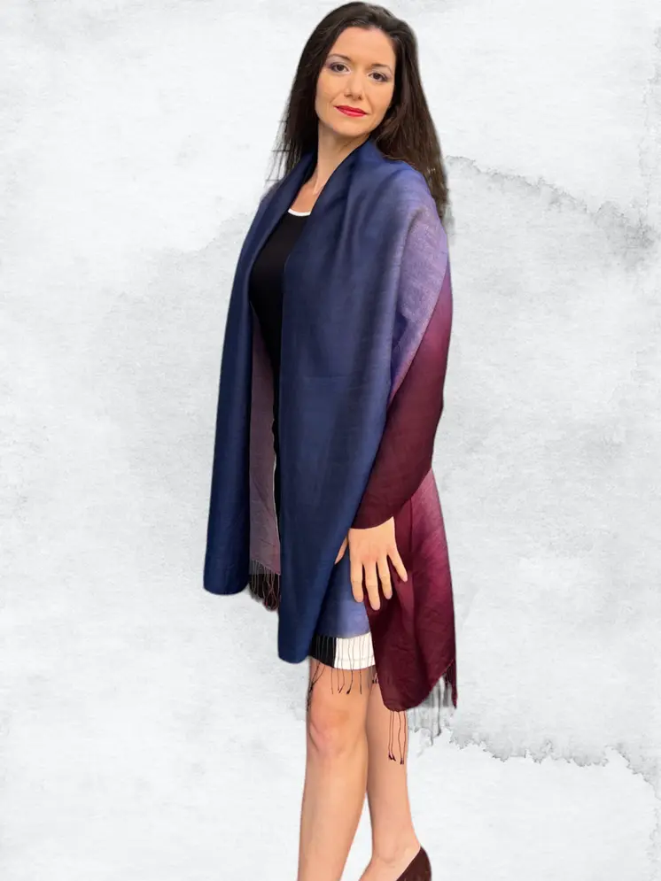 Wine and blue hand dyed Ombre scarf