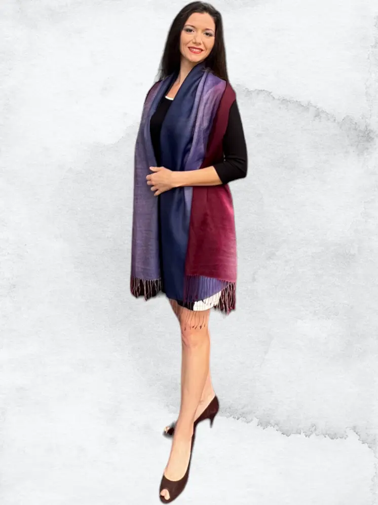 Wine and blue hand dyed Ombre scarf