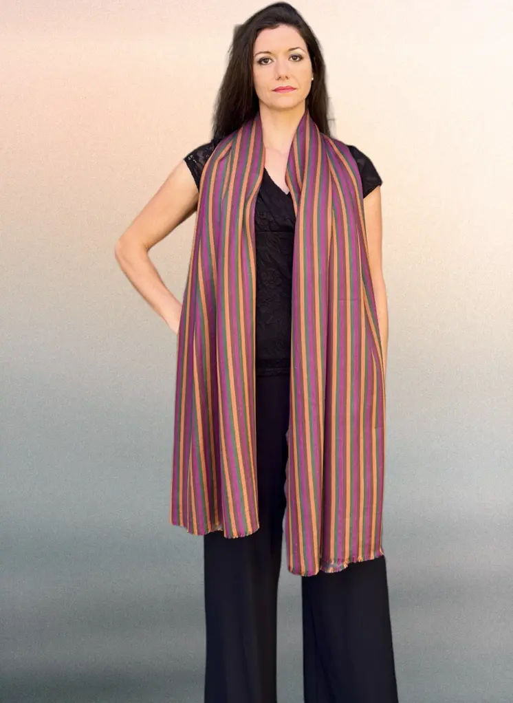 Rainbow Wool & Silk Striped Scarf