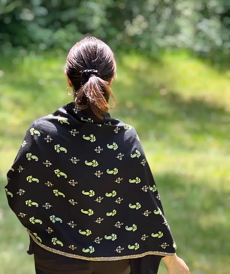 Limited Edition Black and Green Paisley Wool Shawl