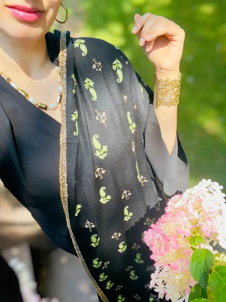 Limited Edition Black and Green Paisley Wool Shawl
