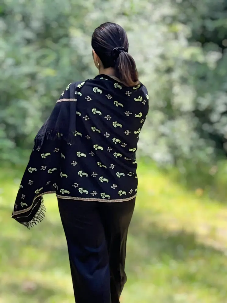 Limited Edition Black and Green Paisley Wool Shawl