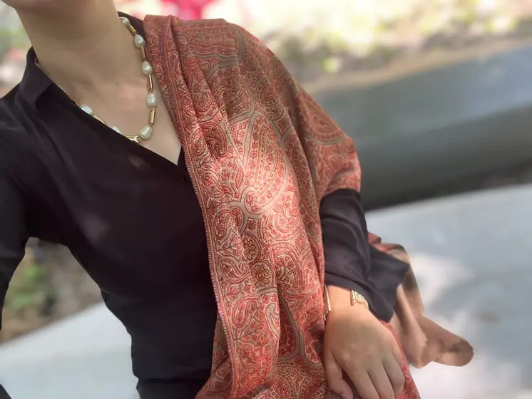 Limited Edition Beige Hand Embroidered Wool Shawl