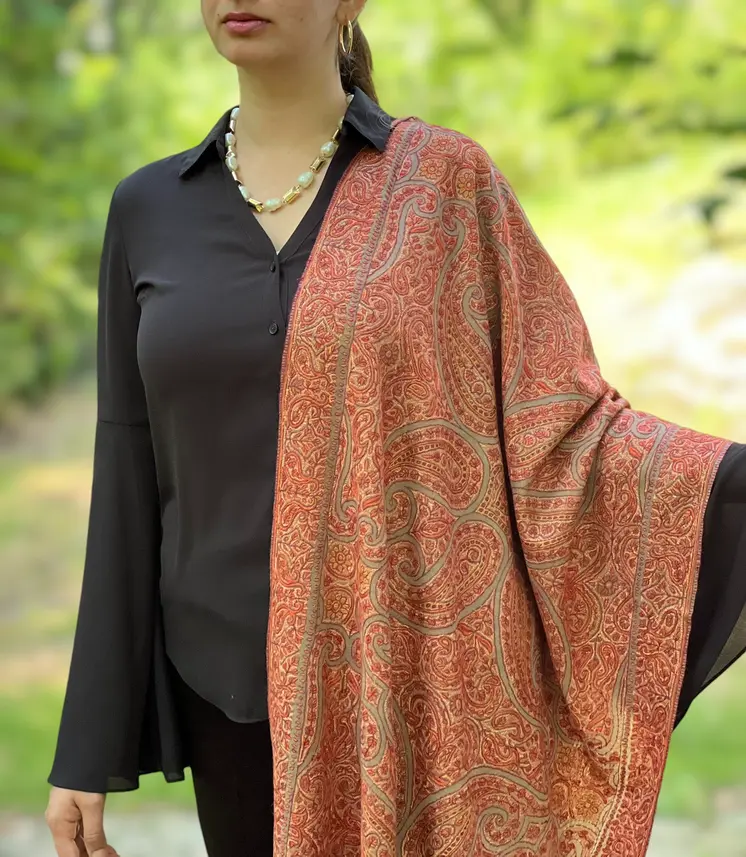 Limited Edition Beige Hand Embroidered Wool Shawl