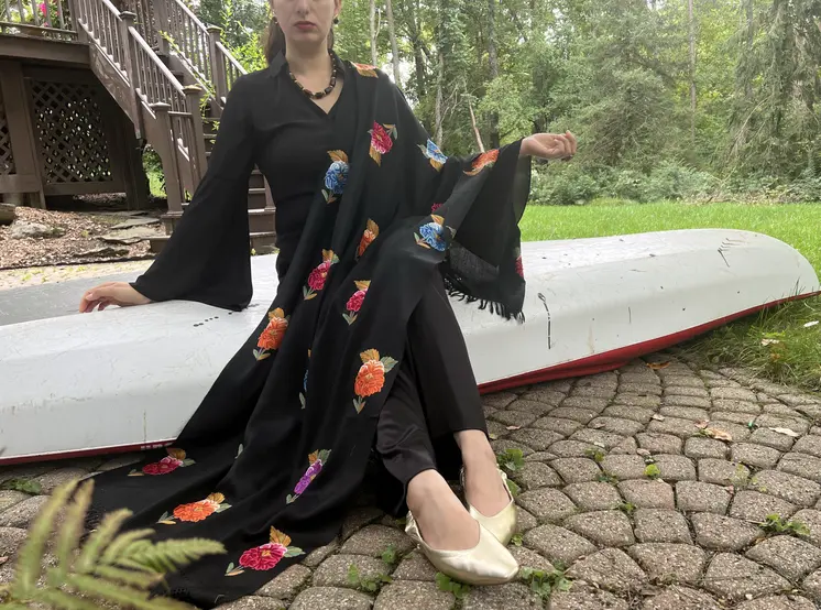 Limited Edition Solid Floral Hand Embroidered Wool Shawl