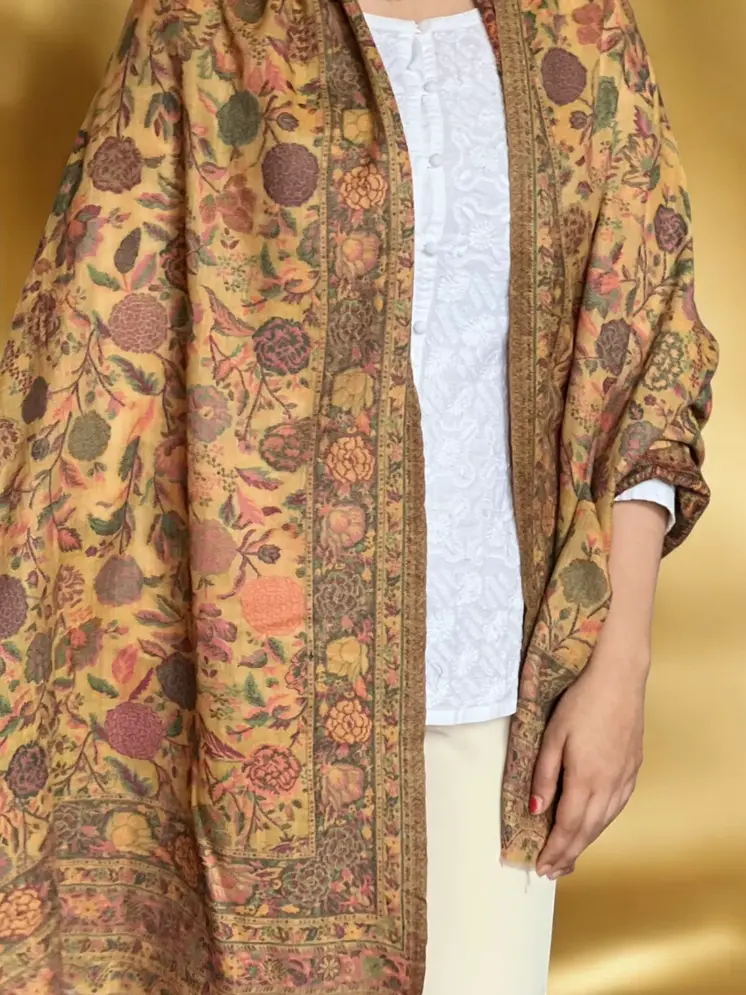 Yellow Fine Wool Kashmir Jamawar Pashmina