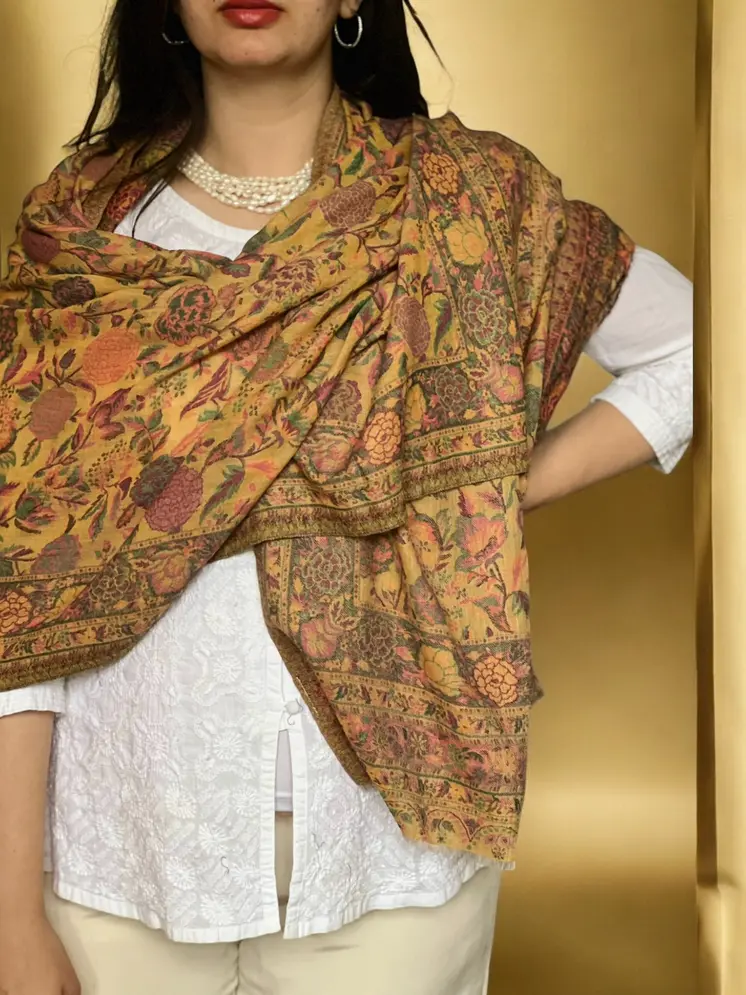 Yellow Fine Wool Kashmir Jamawar Pashmina
