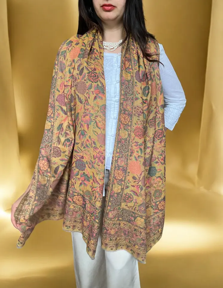 Yellow Fine Wool Kashmir Jamawar Pashmina