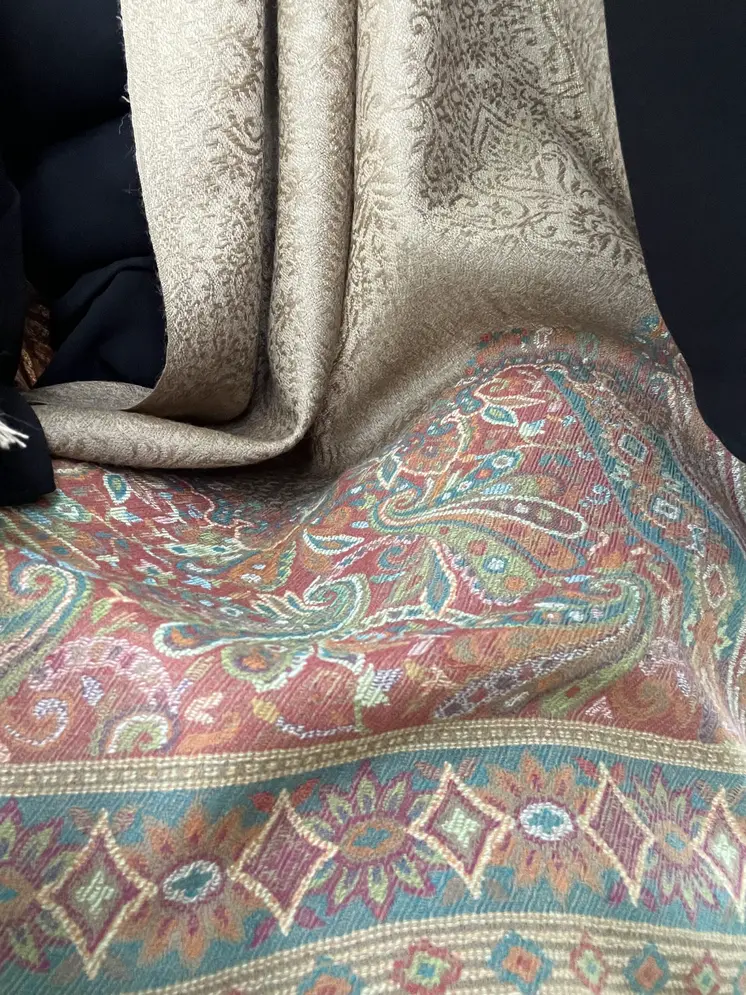 Beige Wool Kashmir Jamawar Pashmina