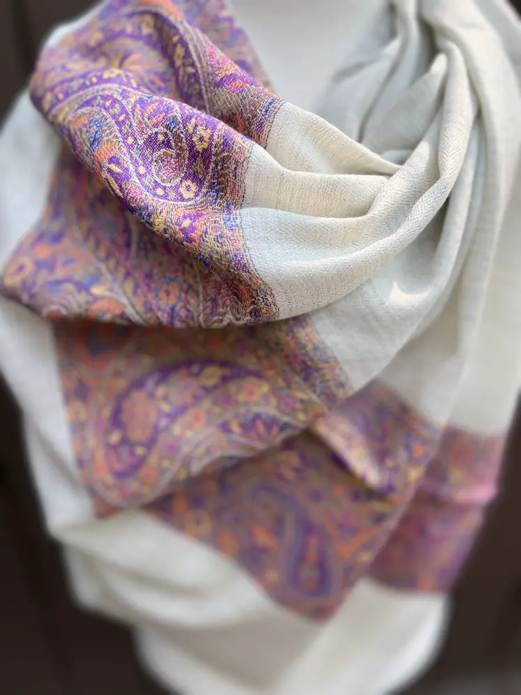 Purple and Blue Fine Wool Kashmir Jamawar Pashmina