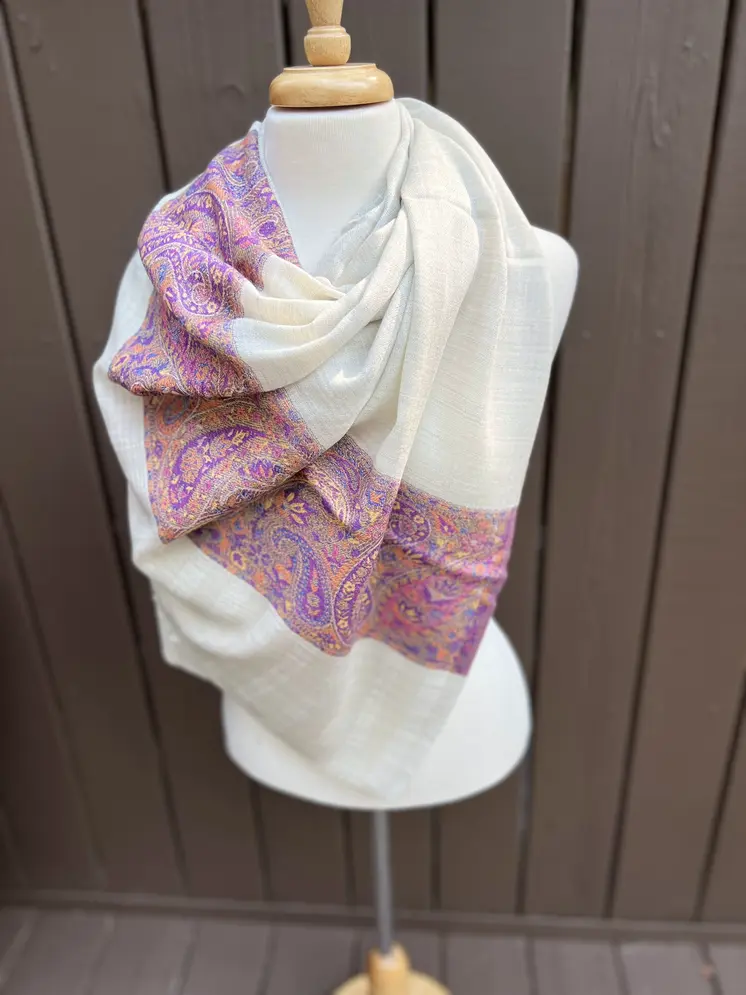 Purple and Blue Fine Wool Kashmir Jamawar Pashmina