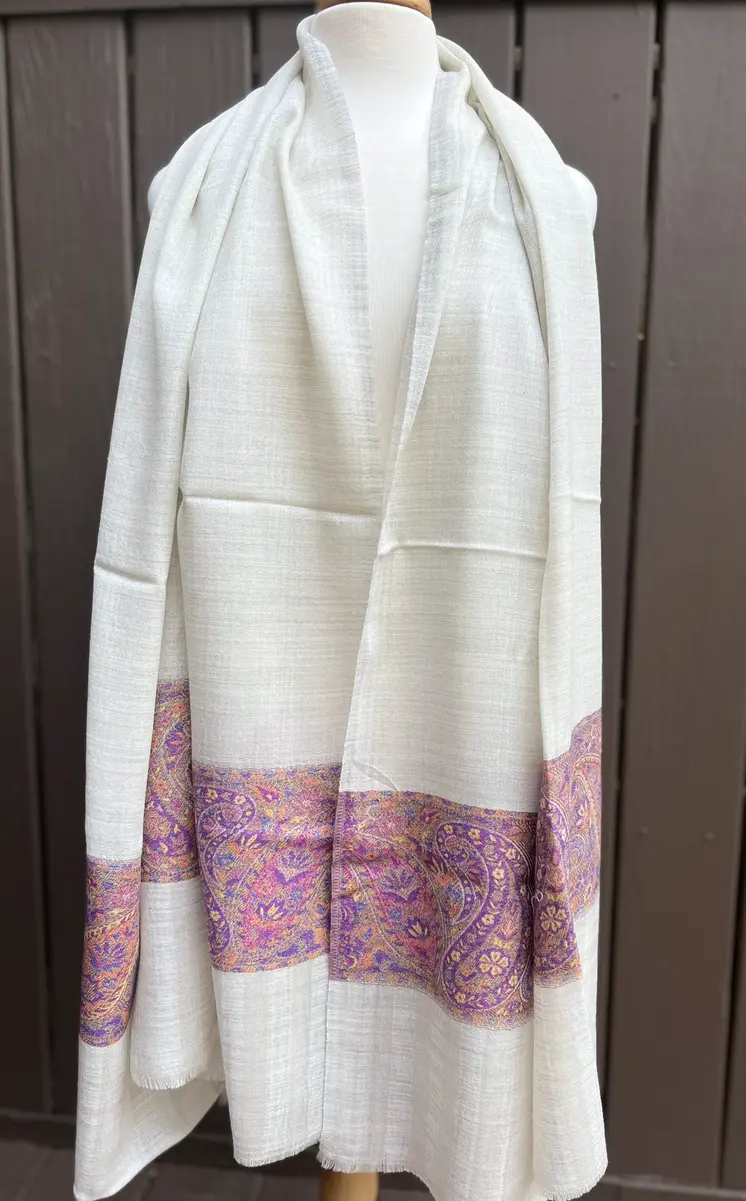 Purple and Blue Fine Wool Kashmir Jamawar Pashmina