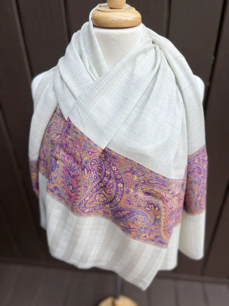 Purple and Blue Fine Wool Kashmir Jamawar Pashmina