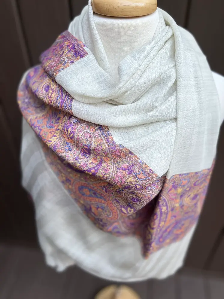 Purple and Blue Fine Wool Kashmir Jamawar Pashmina