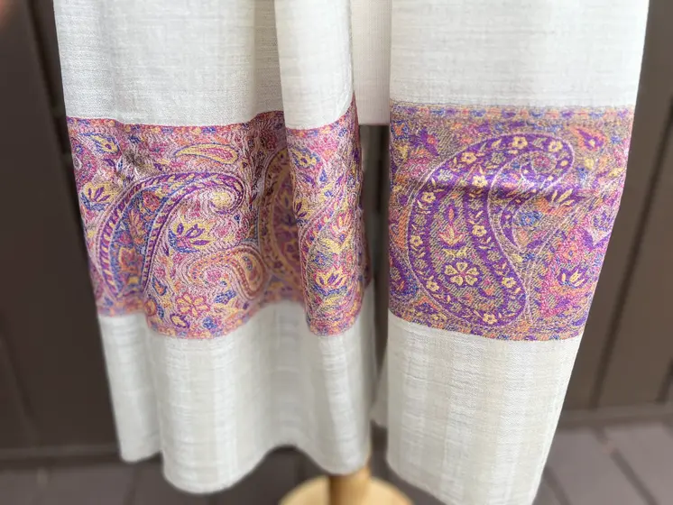 Purple and Blue Fine Wool Kashmir Jamawar Pashmina