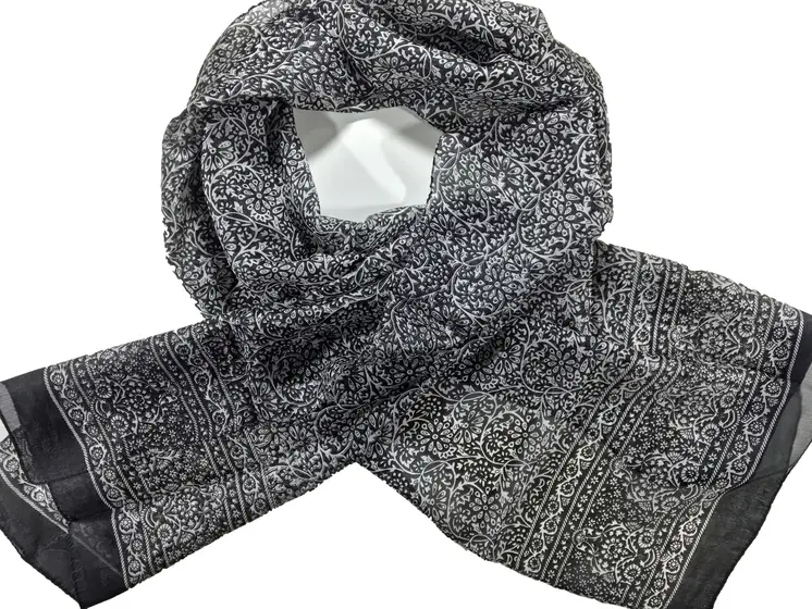 Gray and White Silk Scarf