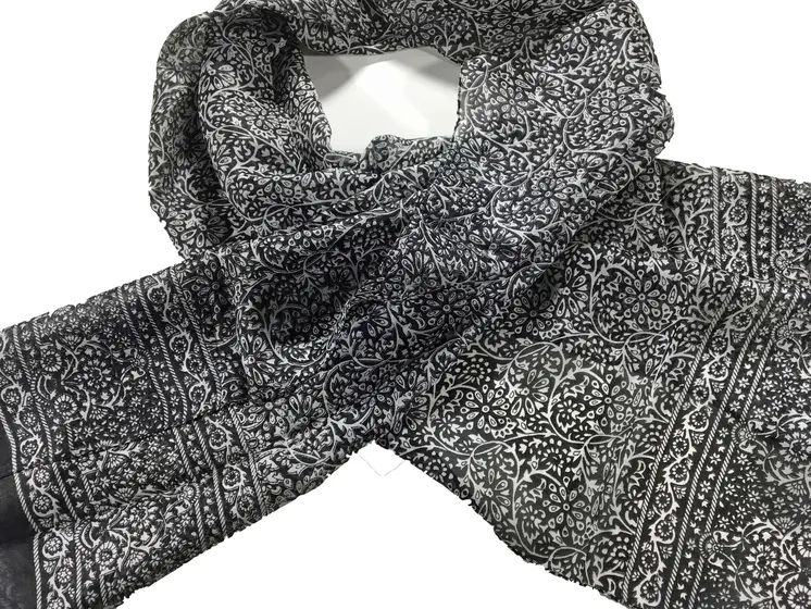 Gray and White Silk Scarf
